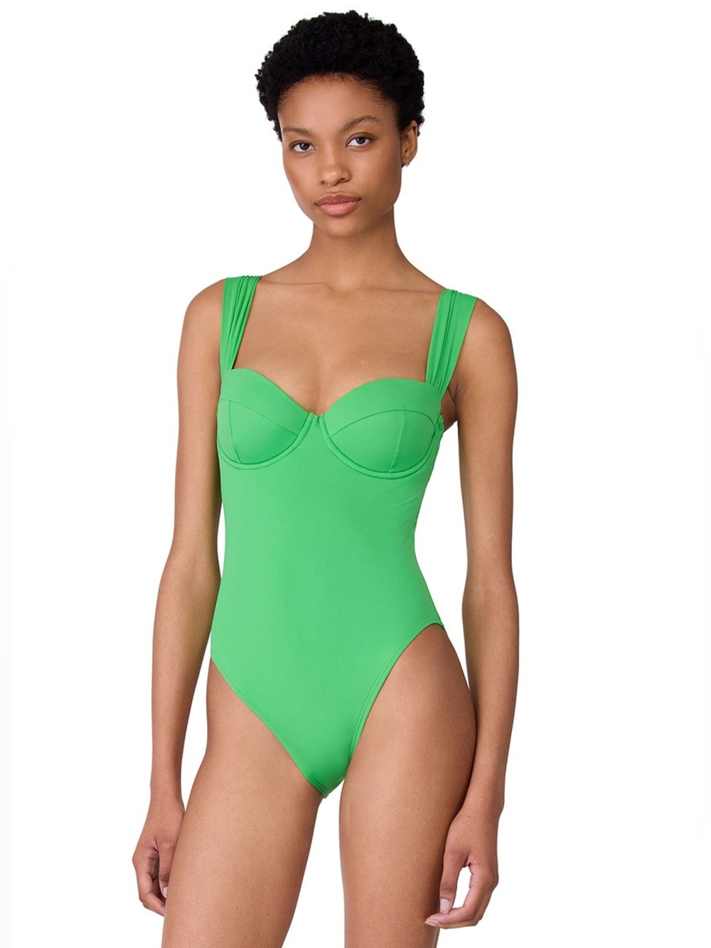 kate spade Solid Shirred One-Piece Swimsuit ( Fern Moss Green)